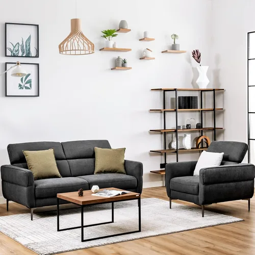 Vista 12 de Giantex Sofá biplaza tapizado con reposacabezas elevable y patas de metal, cómodo cojín de esponja CertiPUR-US, sofá de 2 plazas para sala de estar