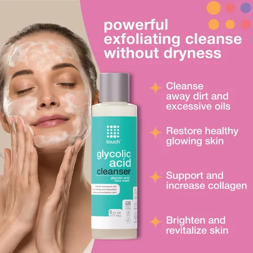 Vista 2 de Limpiador facial 10% ácido glicólico, exfoliante, no seca y espumante, antienvejecimiento, tono de piel y textura, arrugas, poros, puntos negros