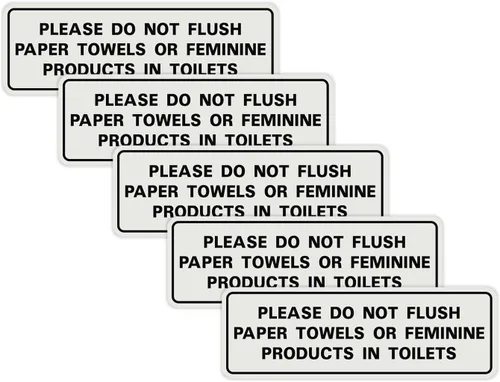 Vista 45 de All Quality Estándar Please Do Not Flush Toallas de papel o productos femeninos en inodoros puerta o pared Letrero Negro - Pequeño (1 paquete)