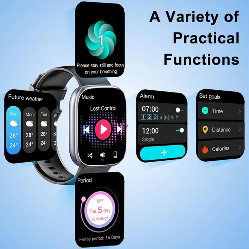 Vista 6 de Reloj inteligente para hombres y mujeres, reloj inteligente de 1.91 pulgadas con respuesta/hacer llamadas, rastreador de fitness con más de 100