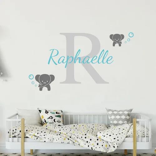 Vista 8 de Adhesivo de pared con nombre personalizado con elefante, calcomanía para el hogar, decoración de vinilo con nombre personalizado para niños, niñas