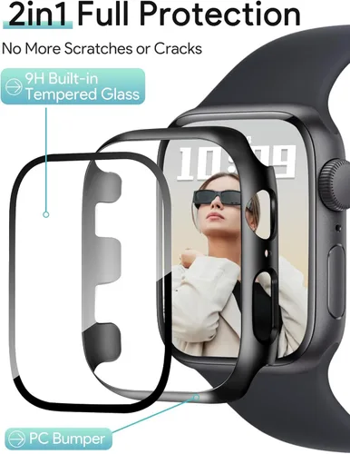 Vista 3 de JR.DM - Juego de 2 fundas de policarbonato duro de 38 mm con protector de pantalla de vidrio templado HD para Apple Watch Series 3/2/1, protector