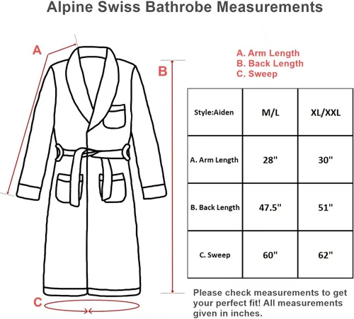Vista 2 de Alpine Swiss Aiden - Albornoz de velour de algodón y felpa para hombre, para spa, cuello de chal