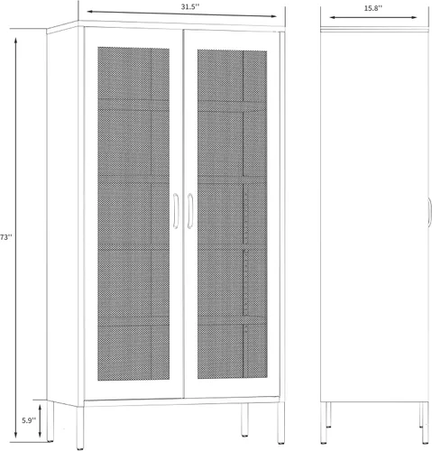 Vista 95 de Gabinete de almacenamiento de metal ancho negro, gabinete de acento de 2 puertas para el hogar y la oficina, gabinete de metal bajo de 2 niveles