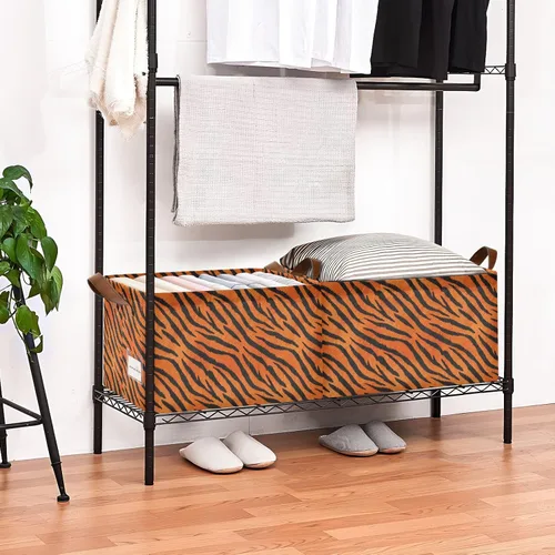 Vista 8 de Tigers Fur Pattern Black Orange Storage Organizer Bins and Basket Foldable Storage Cubes with Handles Organizing Clothes Blankets for Makeup Books