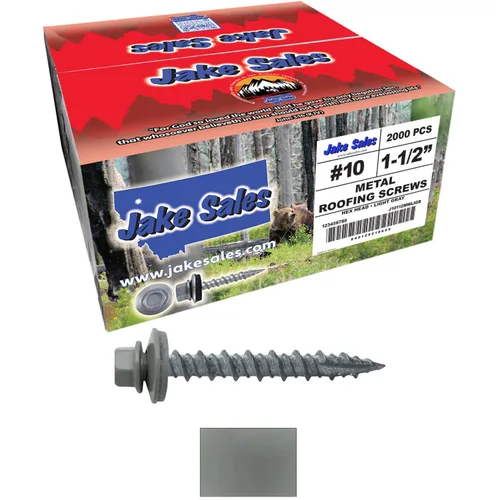 Vista 22 de 10 tornillos para techos de metal gris ABC de 1-1/2 pulgadas, cabezal de arandela hexagonal, arranque automático/roscado, arandela EPDM. 1 bolsa
