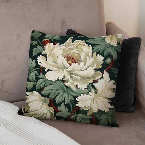 Vista 4 de Funda de almohada Honshu in Robins Egg Chinoiserie Floral Fundas de almohada blancas y verdes asiáticas, fundas de cojín modernas, decorativas