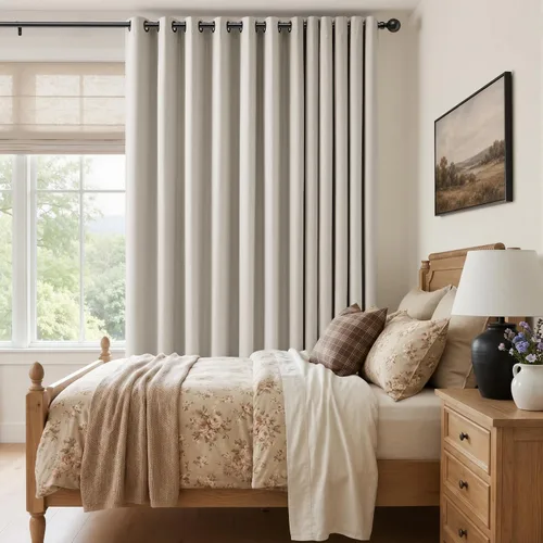 Vista 6 de Cortinas de 100 pulgadas extra anchas 100% opacas marfil con ojales, lino Natural
