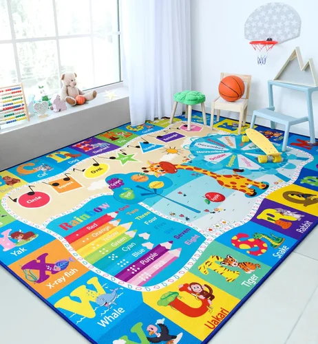 Vista 14 de Chicrug Alfombra educativa para niños de 3 x 5 pies para sala de juegos, TPR antideslizante para niños, alfombra de aula para aprender animales ABC
