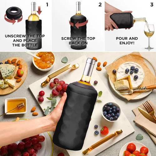 Vista 5 de Enfriador de vino premium - Enfriador de botella de acero inoxidable de 750ml, de doble pared y aislado al vacío - Mantiene el vino frío por más