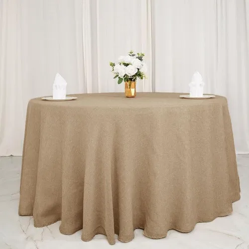 Vista 7 de Balsa Circle Mantel redondo natural de arpillera sintética de 108 pulgadas para bodas, recepciones, fiestas, eventos, catering