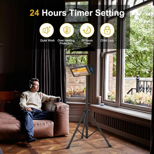 Vista 5 de Pasapair Calentador eléctrico para patio, calentador infrarrojo inteligente para interiores, temporizador de 24 horas con control de aplicación