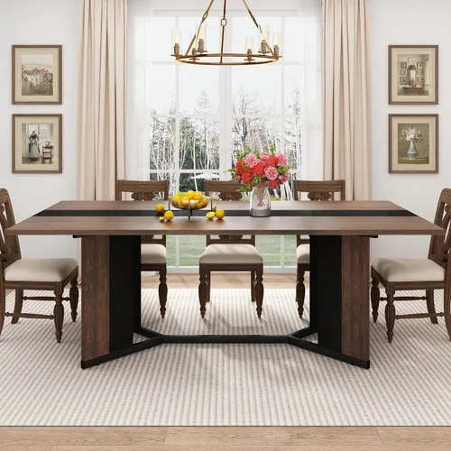 Vista 9 de chartustriable Mesa de comedor para 4 a 6 personas, mesa de cocina moderna grande de 71 pulgadas con diseño de camino de mesa integrado, mesa