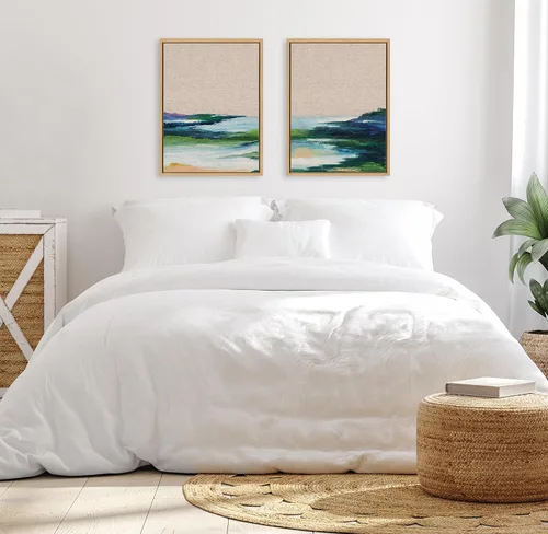 Vista 3 de Kate and Laurel Sylvie Lake Huron I and II - Juego de arte de pared en lienzo enmarcado de lino neutro por Nikita Jariwala; 2 piezas de 18 x 24