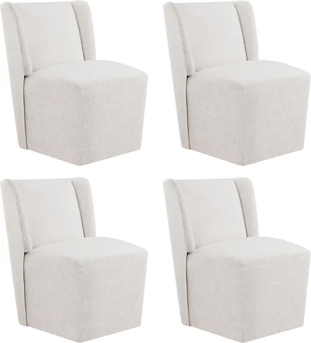 Vista 16 de KISLOT Juego de 1 sillas de comedor tapizadas con ruedas, color beige