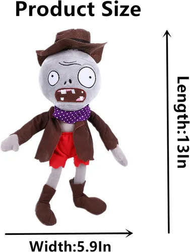 Vista 4 de PVZ - Juego de 3 piezas de peluche: morado, gris periódico, pantalones rojos, pantalones vaqueros, zombis, juguetes de felpa suave, gran regalo