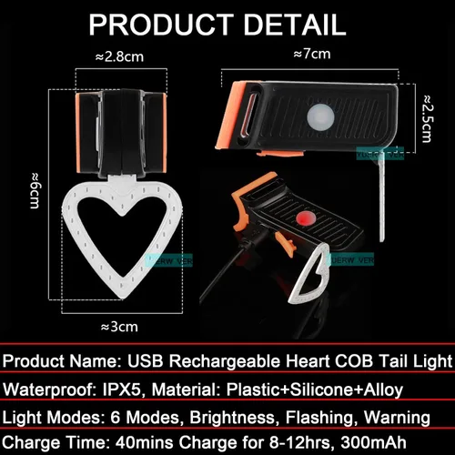 Vista 2 de Luz trasera LED recargable para bicicleta, luz trasera para montar de noche, ciclismo, parte trasera brillante, accesorios de bicicleta de montaña