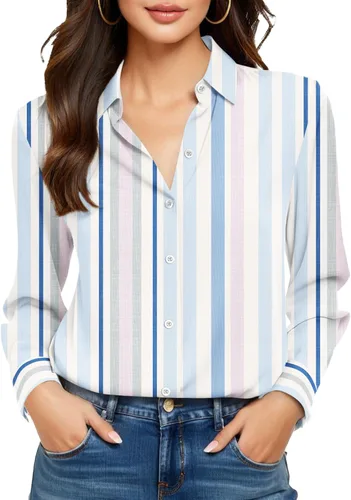 Vista 44 de Camisas sin planchado y sin arrugas para mujer, con botones, de manga larga, de seda de morera, blusas casuales para el trabajo