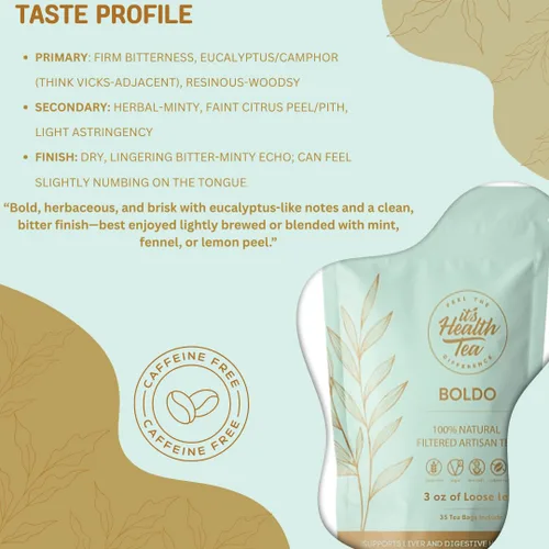 Vista 5 de Té de hierbas Boldo, utilizado tradicionalmente para la comodidad digestiva y el flujo biliar saludable 35 bolsas de té filtradas incluidas Sin