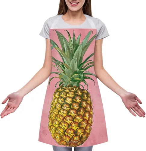 Vista 3 de MUSM Apron for Adults - 27.6 X 31.5 Inch, Heavy-Duty Polyester Aprons with Two Large Pockets, Waterproof Peach Pineapple Pattern Kitchen Apron for