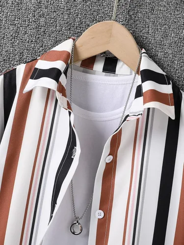 Vista 3 de WDIRARA Camisa de manga corta con botones frontales a rayas para niño
