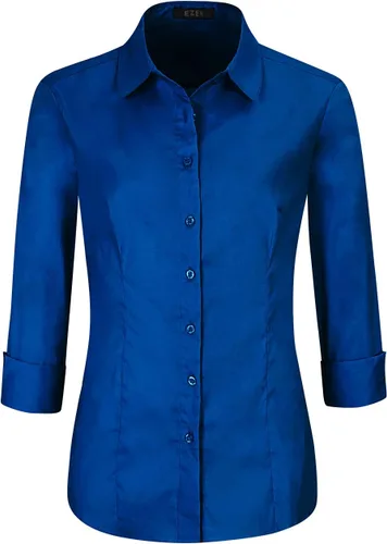 Vista 18 de EZEN - Blusa de manga larga, ajustada, elástica, con cuello de botones para mujer, para oficina, estilo formal, casual