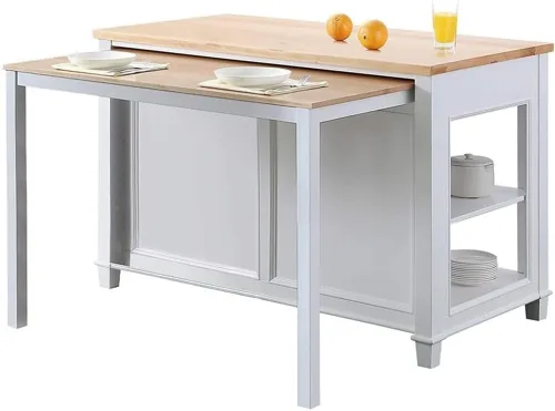 Vista 7 de KD-01-W Medley - Isla de cocina con mesa de comedor extensible de 54 pulgadas de ancho, color blanco, no necesita montaje