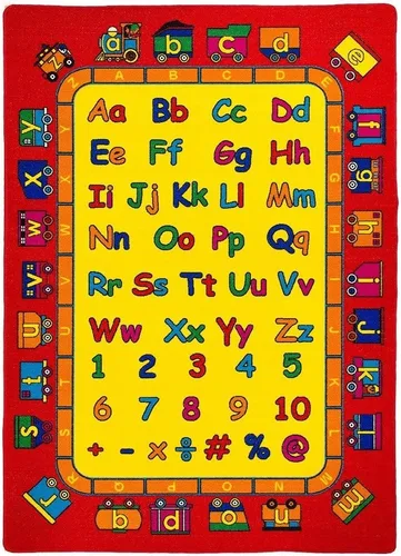 Vista 3 de Alfombra para niños/habitación de bebé/guardería/aula/sala de juegos. Alfabeto. Números. Tren. Educativo. Divertido. Parte trasera de gel