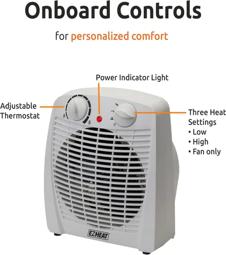 Vista 5 de EZ-HEAT Calentador de espacio portátil para interiores de 750/1,500 vatios con termostato ajustable, sensor de sobrecalentamiento, interruptor