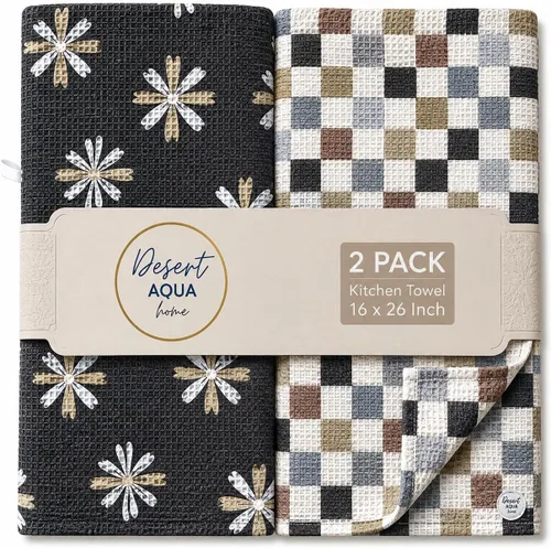Vista 19 de Paquete de 2 Paños de cocina de doble cara Microfibra de tejido gofre Altamente absorbente Lazo para colgar Paños de cocina 2 cuadros