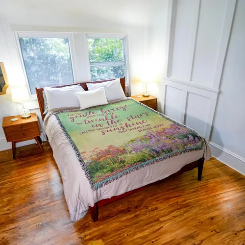 Vista 3 de Pure Country Weavers Manta con texto en inglés "I Am The Gentle Breeze Upon Your Face" con diseño de flores, para regalo de duelo y condolencia