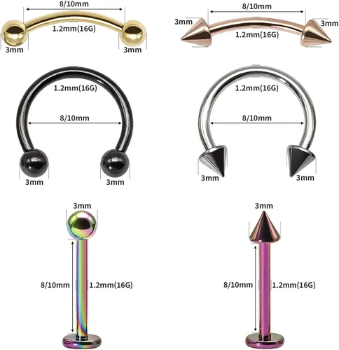 Vista 2 de BLISI G23 - Piercing de titanio para el cuerpo, joyería de 16G, anillos curvados para cejas, labios, nariz, tabique, herradura, cartílago, tragus