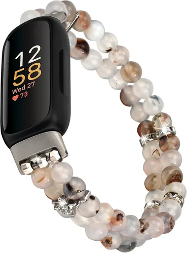 Vista 9 de Pulsera de cuentas compatible con Fitbit Inspire 3 para mujer, cuentas de perlas hechas a mano, banda elástica para reloj Fitbit Inspire 3 Fitness