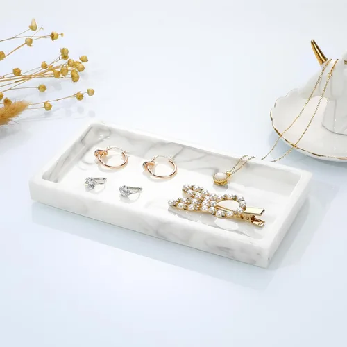 Vista 4 de Organizador de joyas, Bandeja de resina, cuarto de baño, cocina, tocador de baño, plato, organizador cosmético para velas perfume, jabón, champú