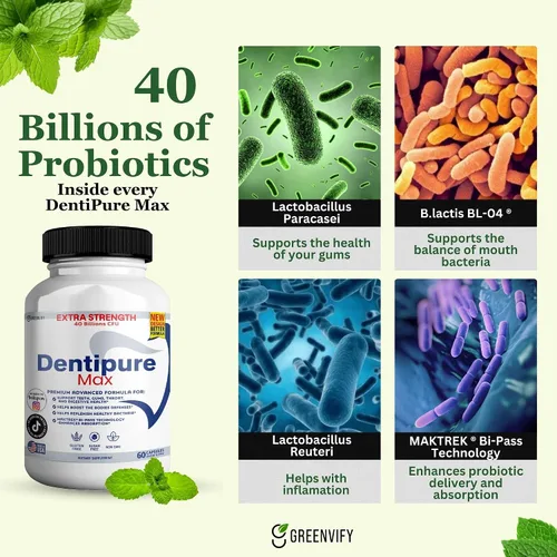Vista 8 de Suplemento probiótico Dentipure Max, 40 mil millones de UFC, 60 cápsulas, apoya los dientes y la salud digestiva (1)