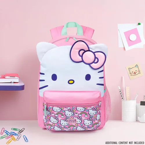 Vista 5 de Hello Kitty Sanrio - Mochila para niñas con lazo en 3D, mochila de anime Kawaii para niños, cosas lindas para el regreso a clases, mochilas, regalos