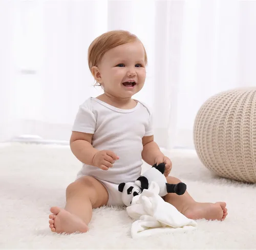 Vista 5 de Apricot Lamb Manta de seguridad de animales de peluche, panda, manta de personaje para guardería, felpa de lujo para acurrucarse