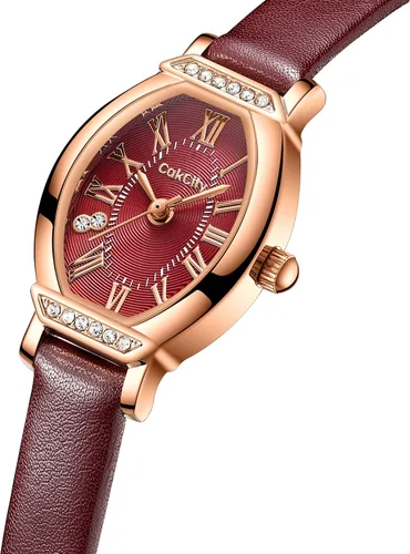 Vista 3 de Reloj de pulsera delicado de cuero ovalado para mujer, negrooro rosa, CK013, 0.787 x 1.063 in