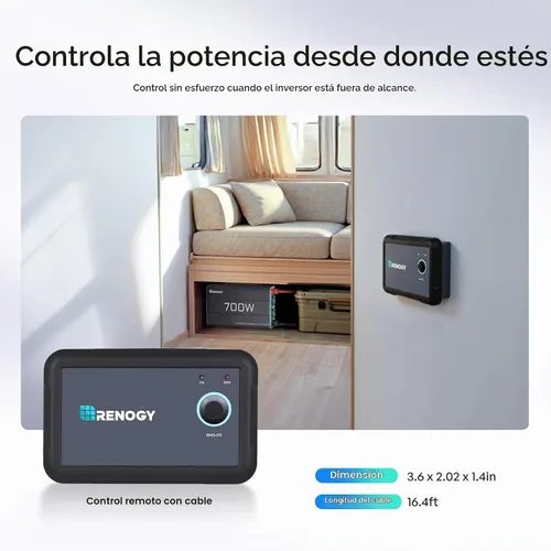 Vista 6 de Renogy - Inversor de onda Off-Grid Solar Power Inverters for Vehicles with GFCI AC Outlets, 5V/2.1A USB, Hardwire Port, Remote Controller, Surge