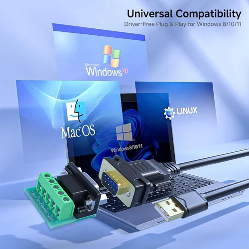 Vista 3 de Convertidor USB a RS232 RS485 RS422, cable adaptador USB 2.0 a serie con chip FT232RL, DB9 macho a USB-A para comunicación industrial, POS, CNC