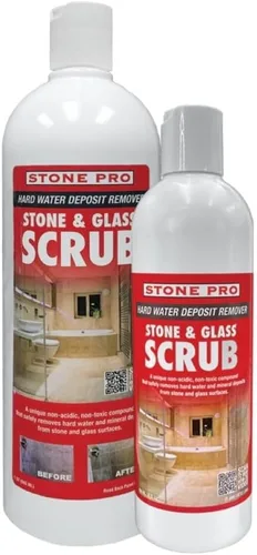 Vista 2 de Stone Pro Exfoliante de piedra y vidrio, removedor de manchas de agua dura, elimina manchas en vidrio, piedra natural, cuarzo y accesorios de metal