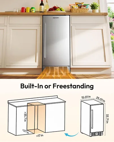 Vista 6 de EUHOMY Refrigerador de bebidas de 15 pulgadas, refrigerador de bebidas para 127 latas con puerta de acero inoxidable, enfriador de bebidas