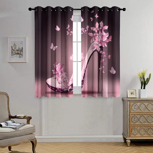 Vista 4 de Cortinas de tacón alto con estampado de mariposas y estampado de mariposas, aislamiento térmico, reducción de ruido para sala de estar, con ojales