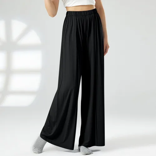 Vista 5 de Mnyycxen Pantalones acogedores para mujer, de cintura alta, fruncidos, de sarga con gráficos laterales, pantalones casuales de pierna ancha