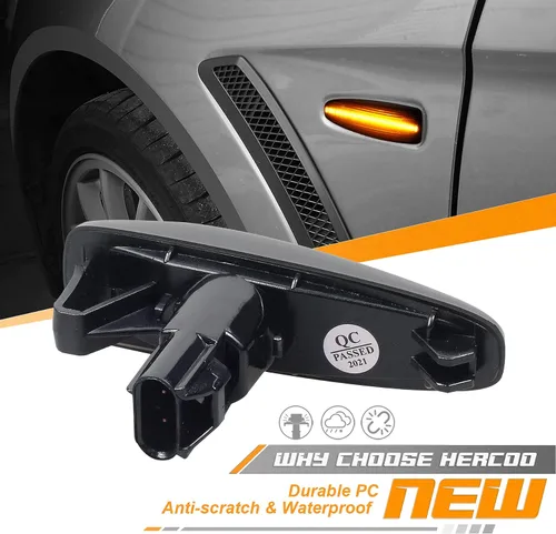 Vista 4 de HERCOO Conjunto de luz de señalización lateral secuencial parpadeante LED ámbar compatible con Mitsubishi Lancer Outlander 2008-2013, lámpara
