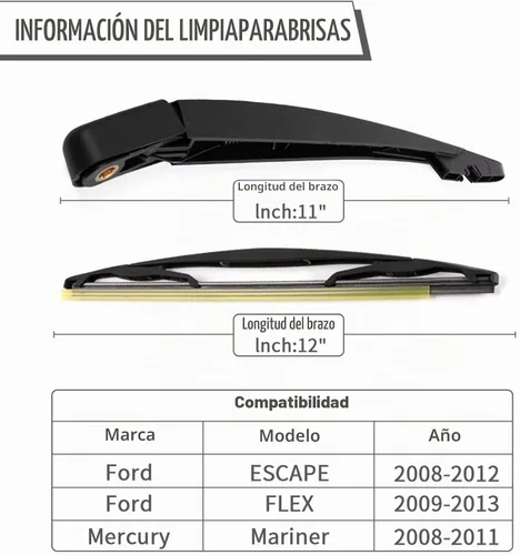 Vista 2 de Juego de tuercas para limpiaparabrisas trasero, repuesto para Ford Escape 2008-2012, FLEX 2009-2019, Mercury Mariner 2008-2011, Mazda Tribute