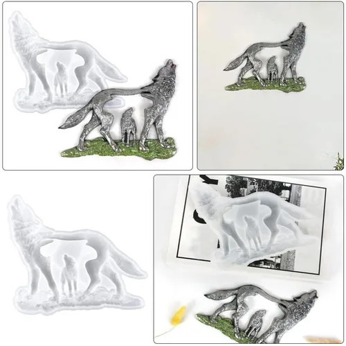 Vista 8 de Molde de forma de lobo molde de artesanía de silicona epoxi decoración animal herramienta flexible DIY
