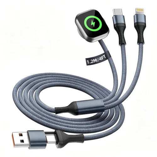 Vista 34 de Travel Essentials - Cable de carga múltiple 4 en 1 para cargador de reloj de iPhone, USB A a doble tipo C/IP/iWatch, cargadores de viaje
