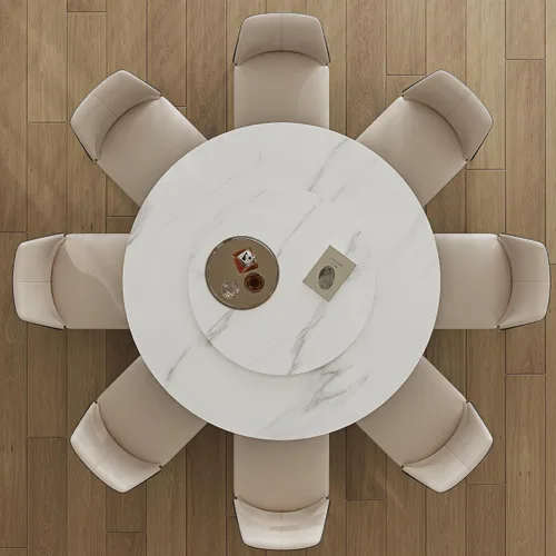 Vista 7 de Mesa de comedor redonda con 31.5 pulgadas desmontable Lazy Susan, moderna mesa de comedor de piedra sinterizada de 59 pulgadas de D para 8 asientos