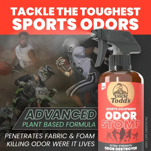 Vista 2 de Uncle Todd's Odor Stomp - Spray eliminador de olores para equipo deportivo, desodorante enzimático extra fuerte para fútbol, hockey, bolsas